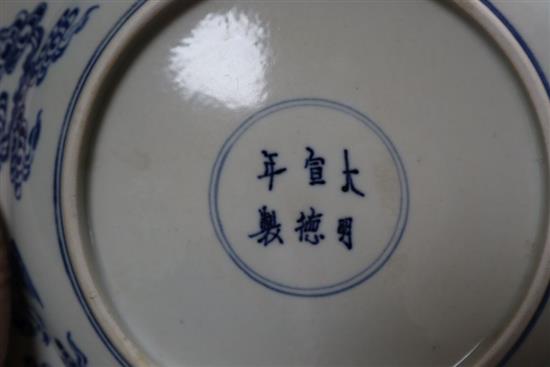 A pair of Chinese figural plates, in underglaze blue, diameter 27cm